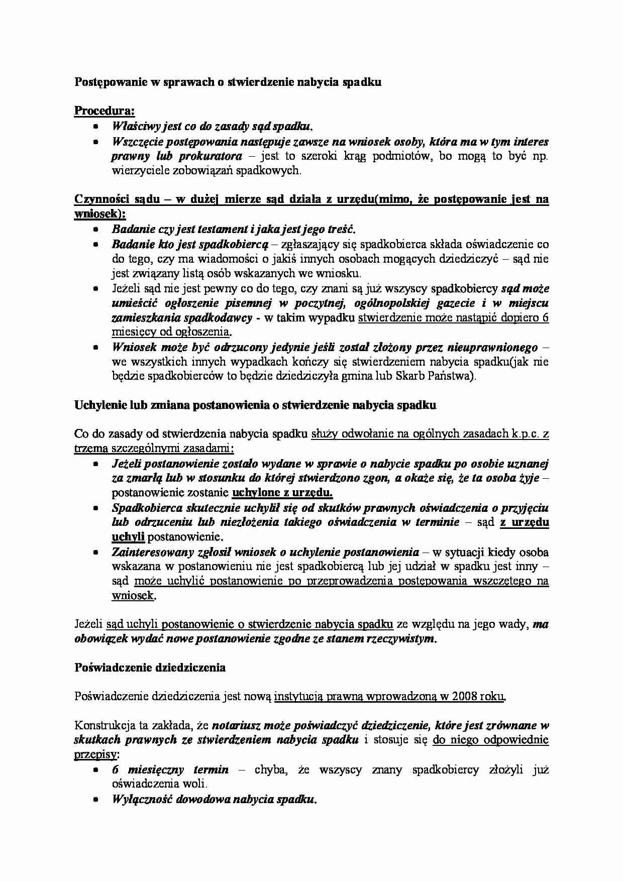 Postępowanie w sprawach o stwierdzenie nabycia spadku - strona 1