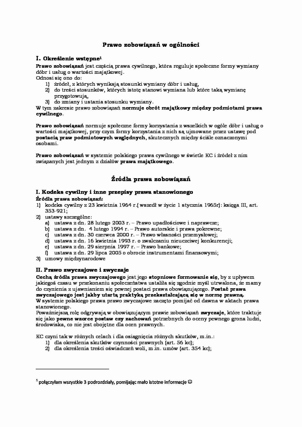 Prawo zobowiązań i jego źródła - strona 1