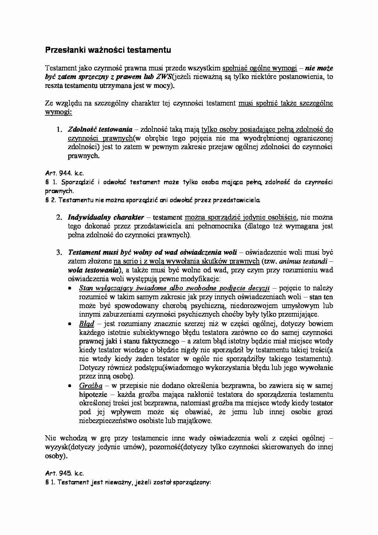 Przesłanki ważności testamentu - strona 1