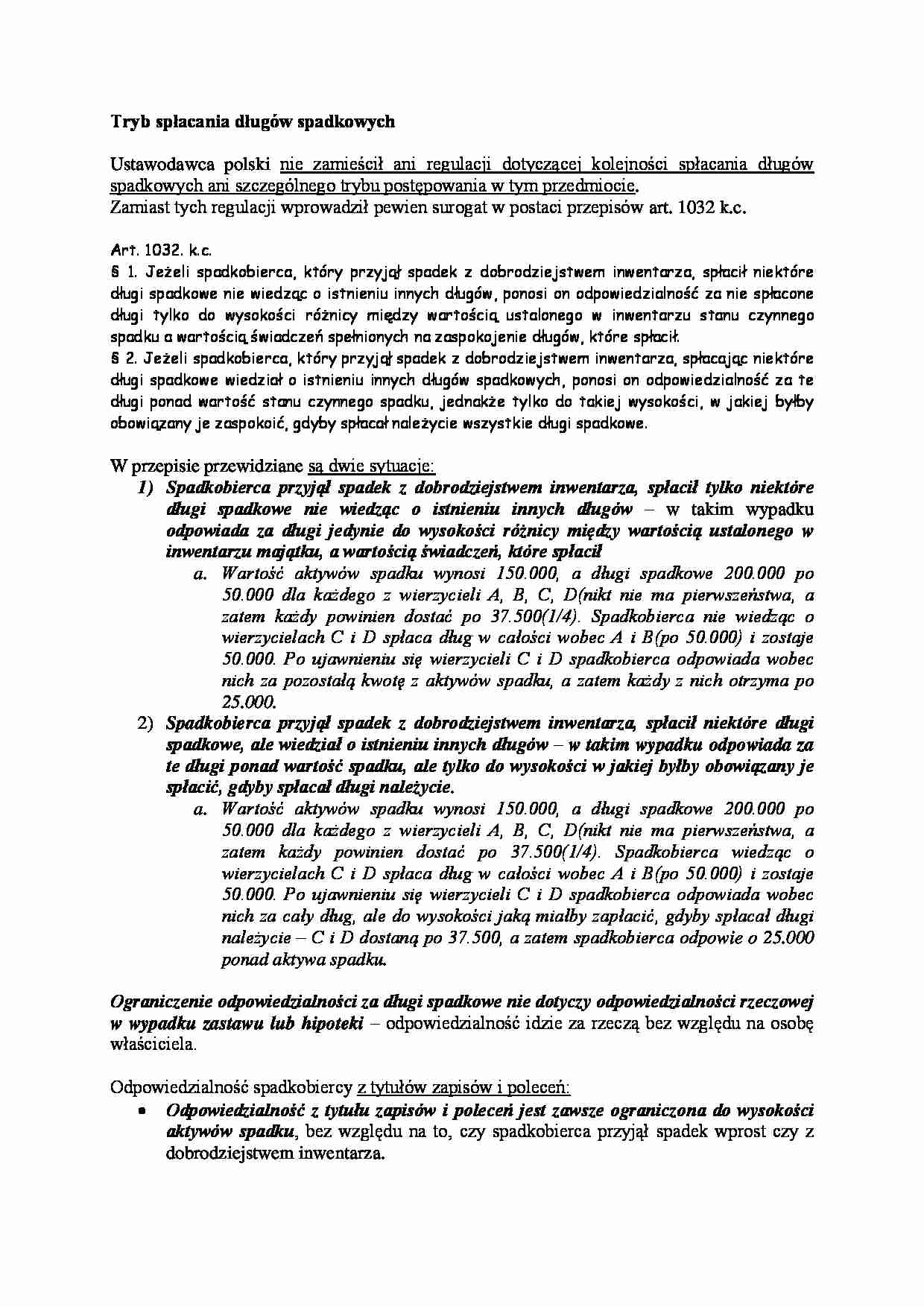 Tryb spłacania długów spadkowych - strona 1