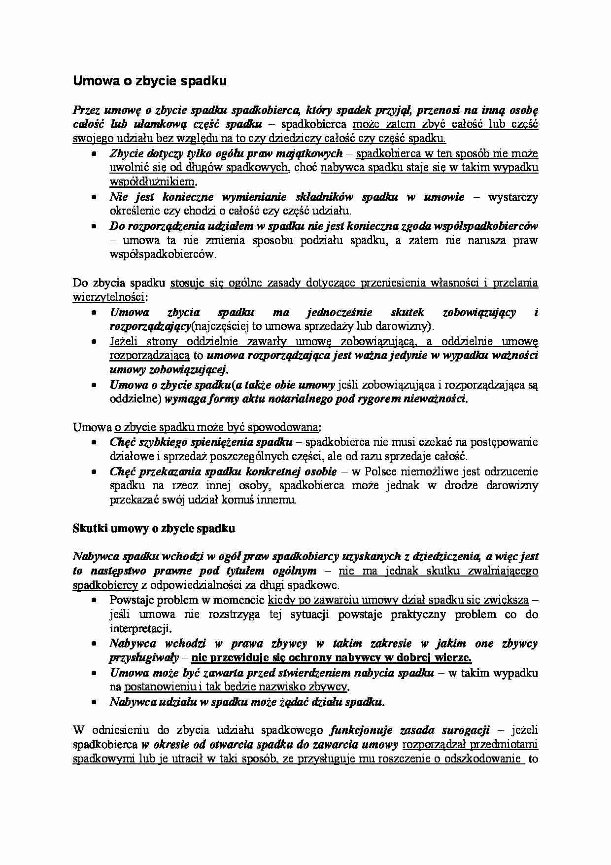 Umowa o zbycie spadku - strona 1