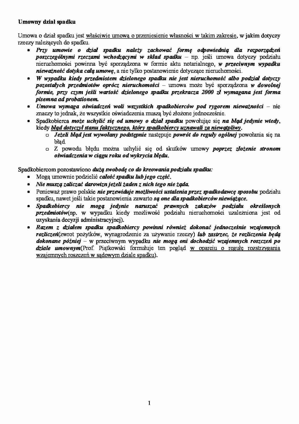 Umowny dział spadku - strona 1