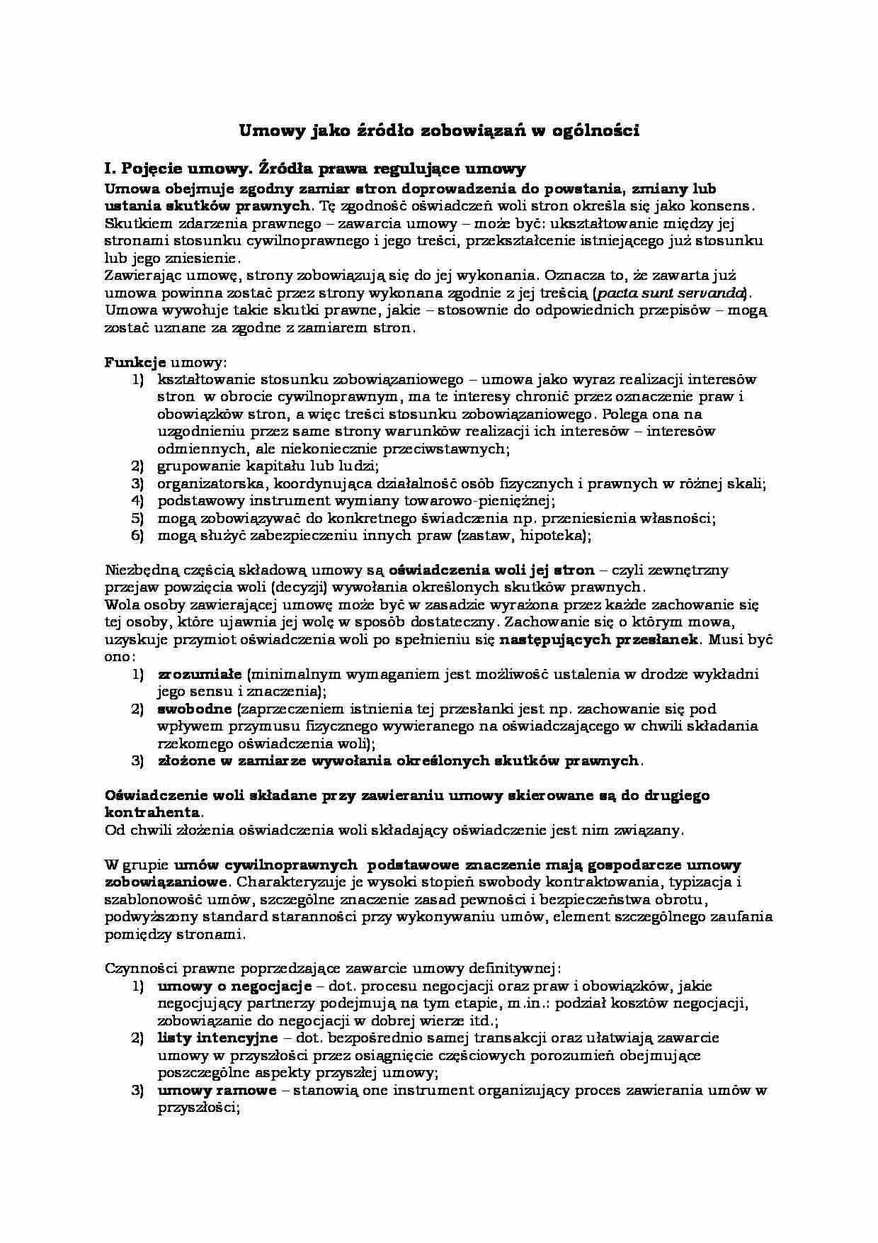 Umowy jako źródło zobowiązań w ogólności - strona 1