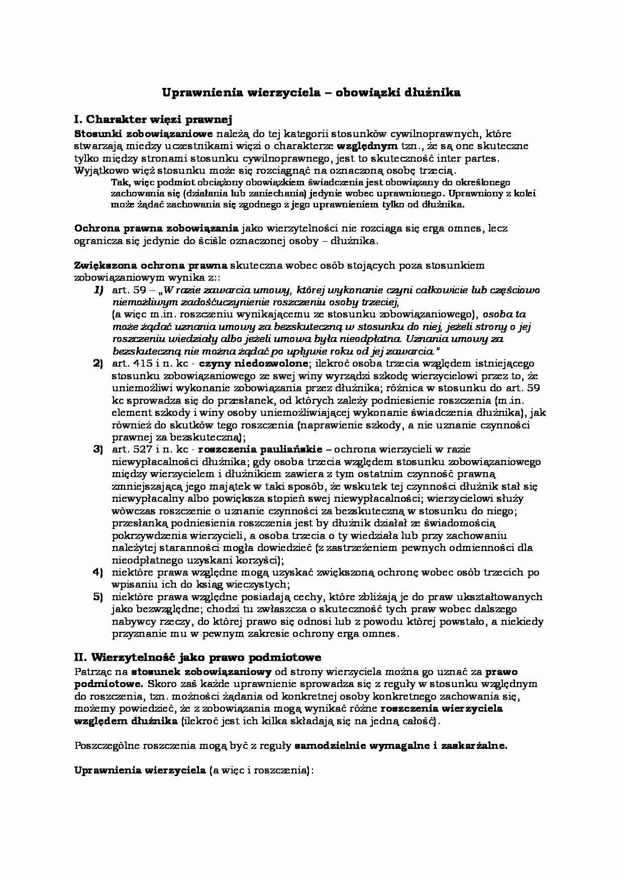 Uprawnienia wierzyciela - obowiązki dłużnika - strona 1