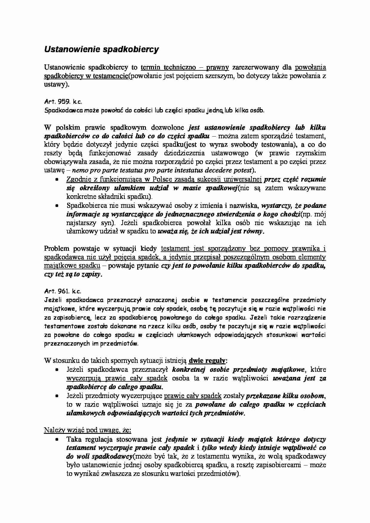 Ustanowienie spadkobiercy - przepisy prawne - strona 1