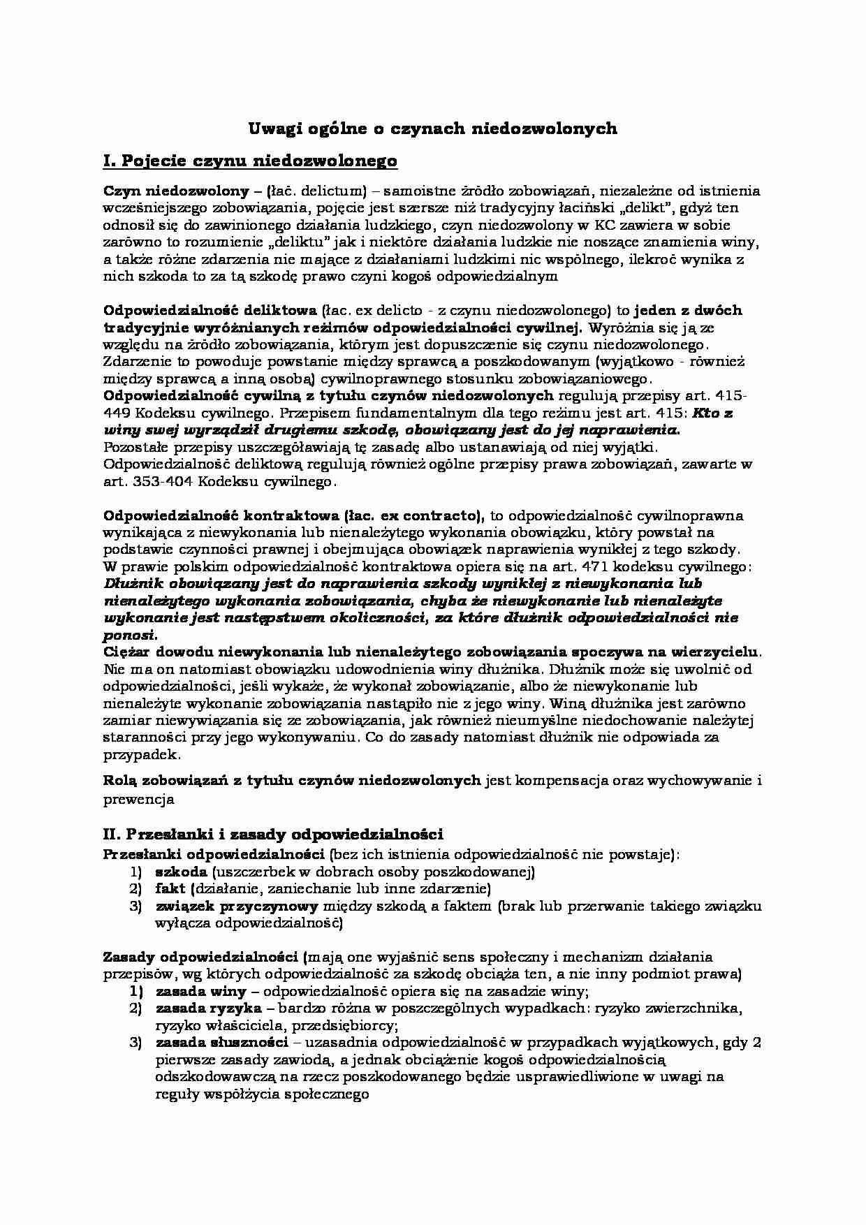 Uwagi ogólne o czynach niedozwolonych - strona 1