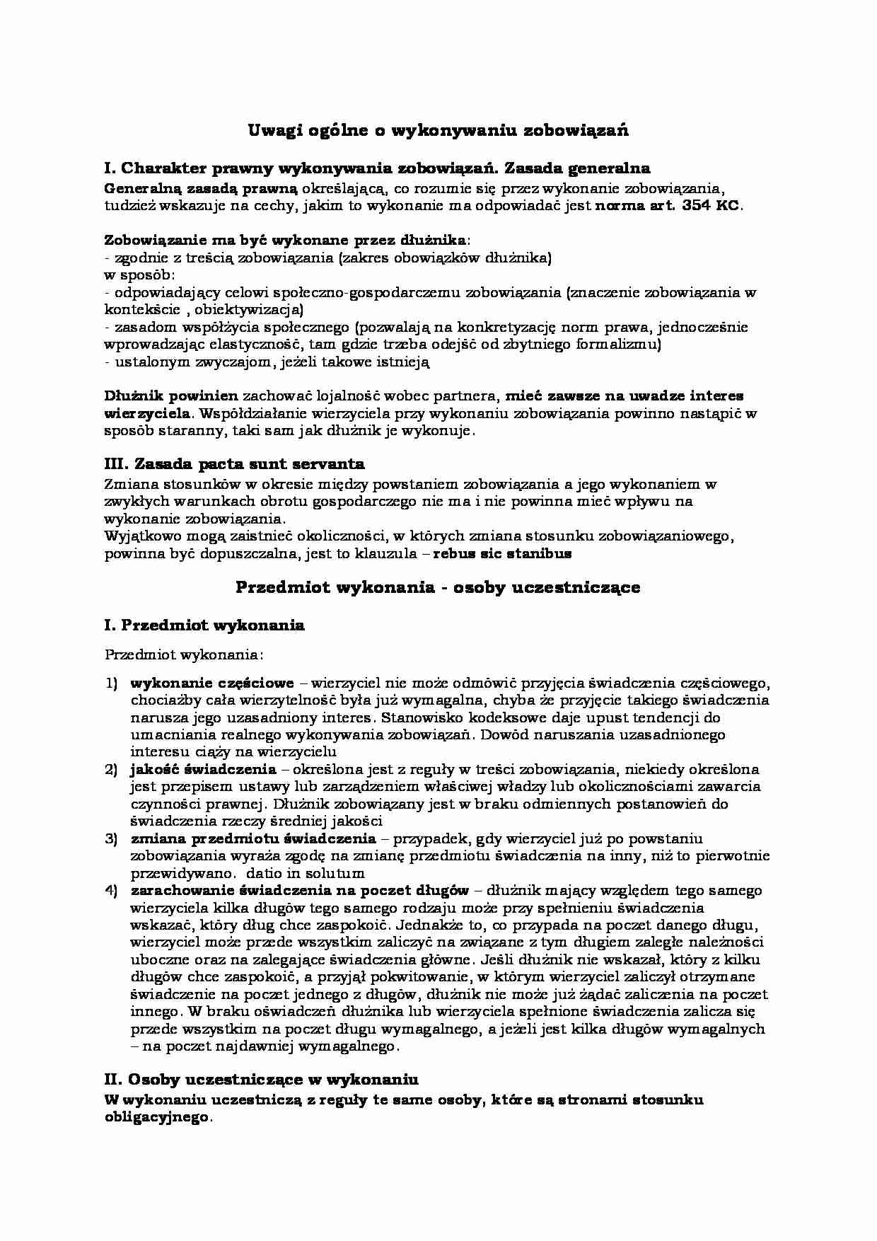 Uwagi ogólne o wykonywaniu zobowiązań - strona 1