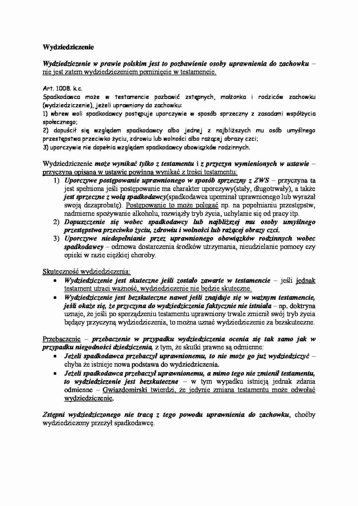 Wydziedziczenie w prawie polskim - strona 1