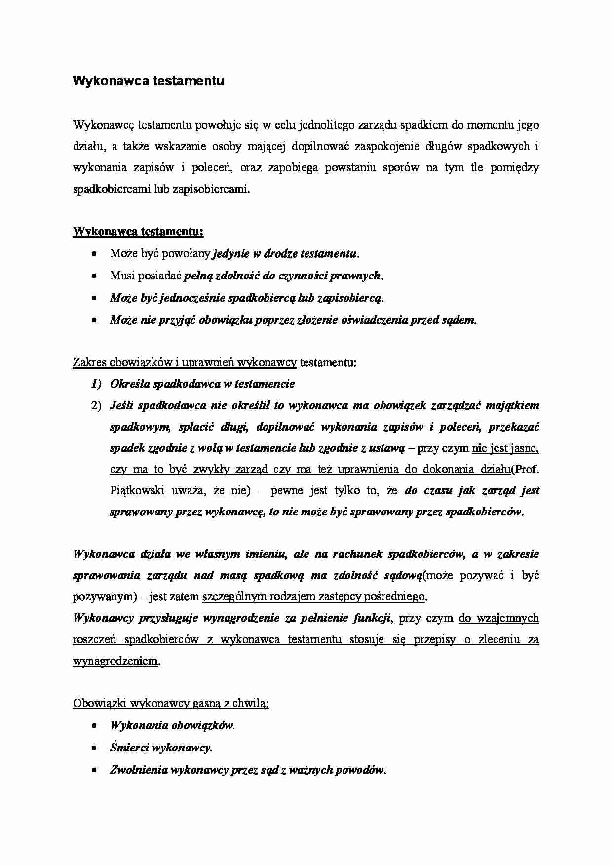 Wykonawca testamentu - zakres obowiązków - strona 1
