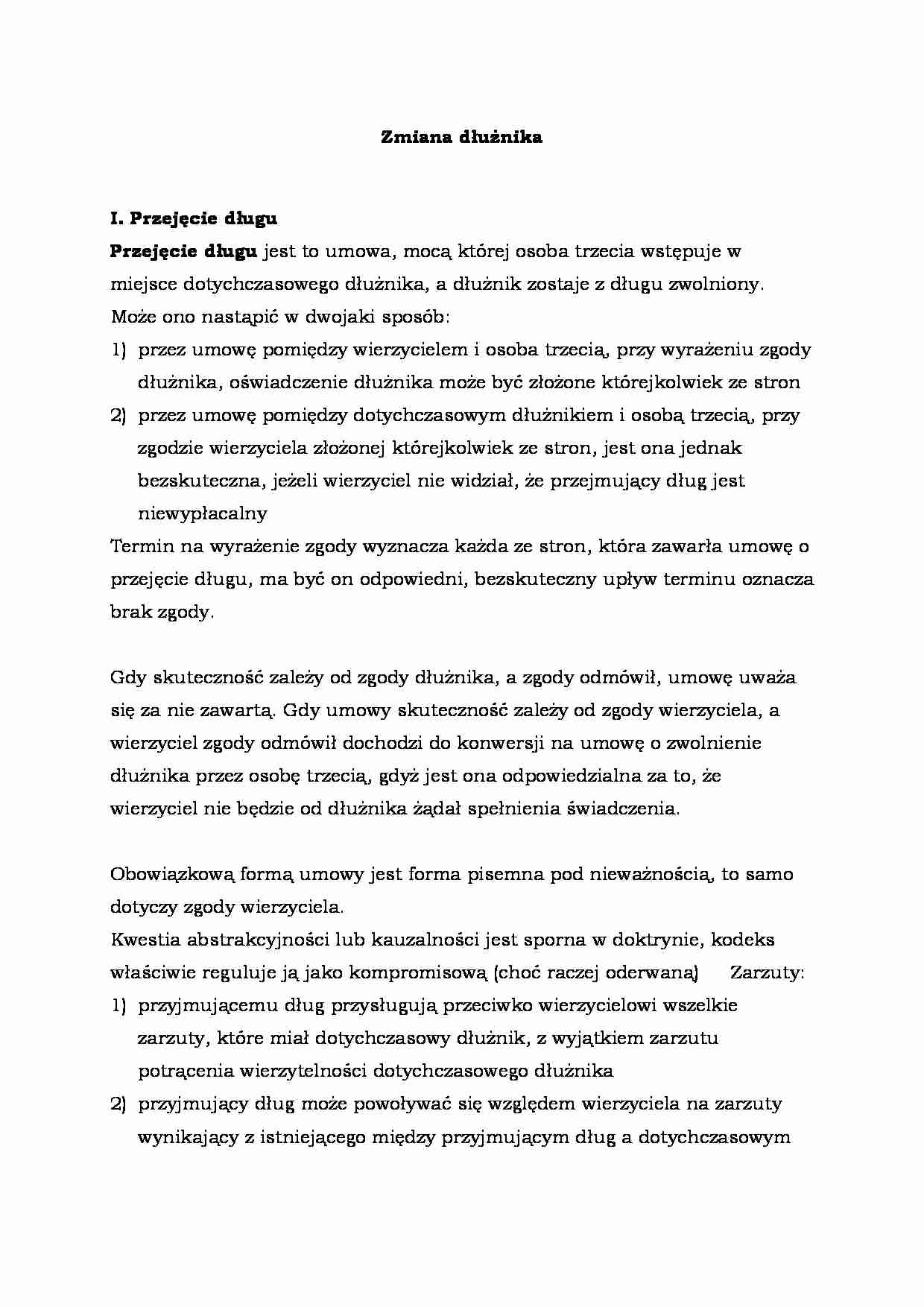 Zmiana dłużnika - przejęcie długu - strona 1