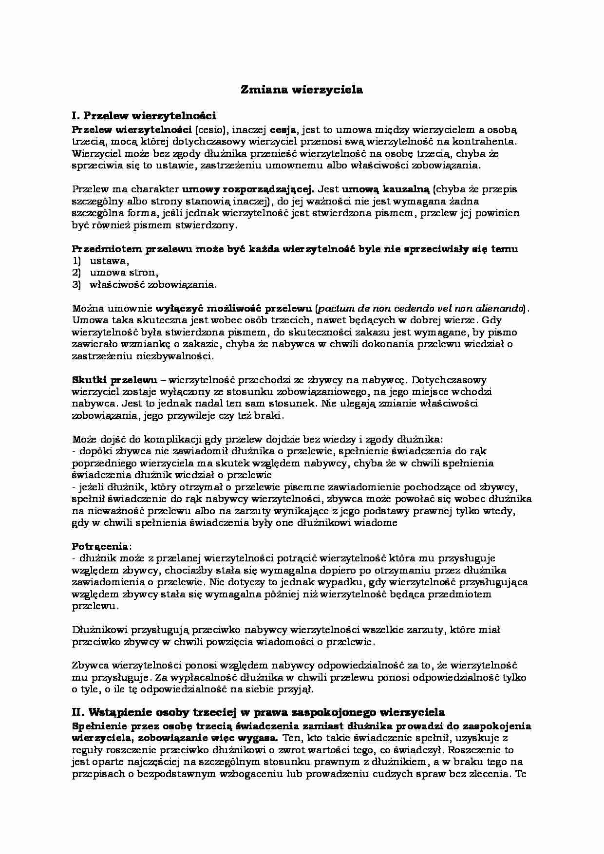 Zmiana wierzyciela i przelew wierzytelności - strona 1
