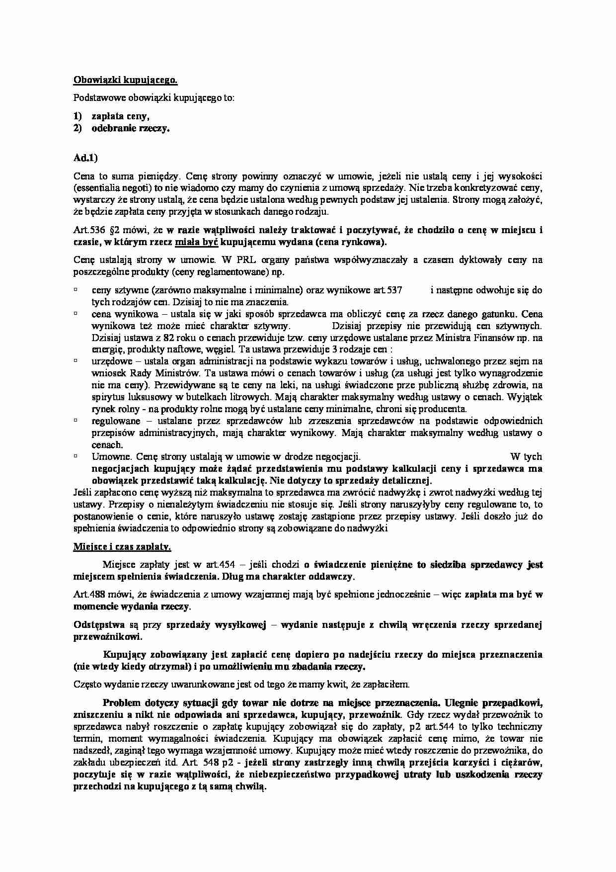 Obowiązki kupującego - miejsce i czas zapłaty - strona 1