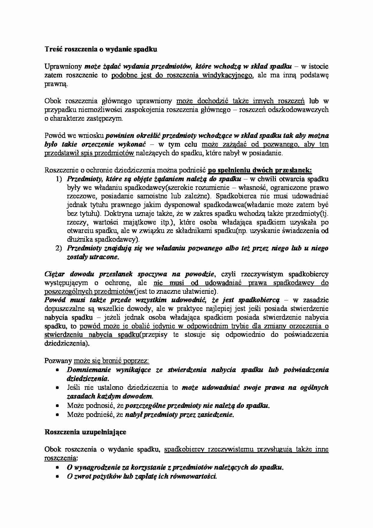 Roszczenia o wydanie spadku - strona 1