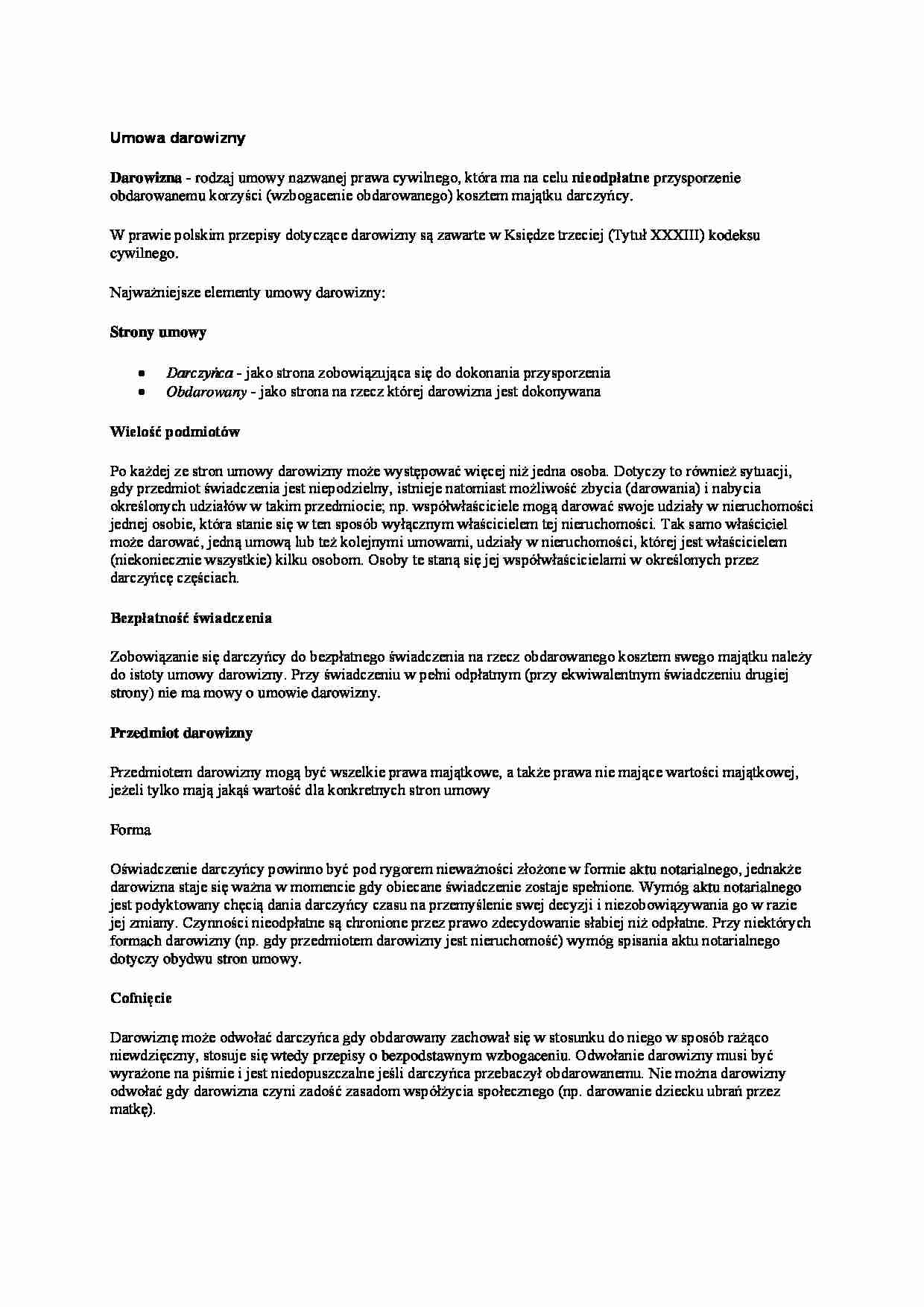 Umowa darowizny - charakterystyka - strona 1