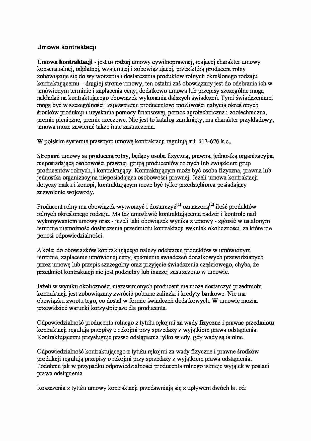 Umowa kontraktacji - charakterystyka - strona 1