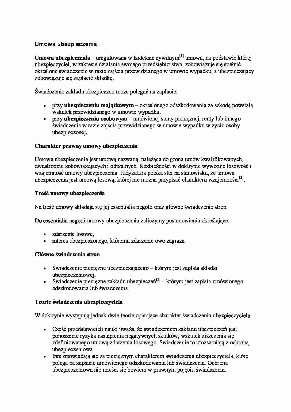 Umowa ubezpieczenia - opis - strona 1