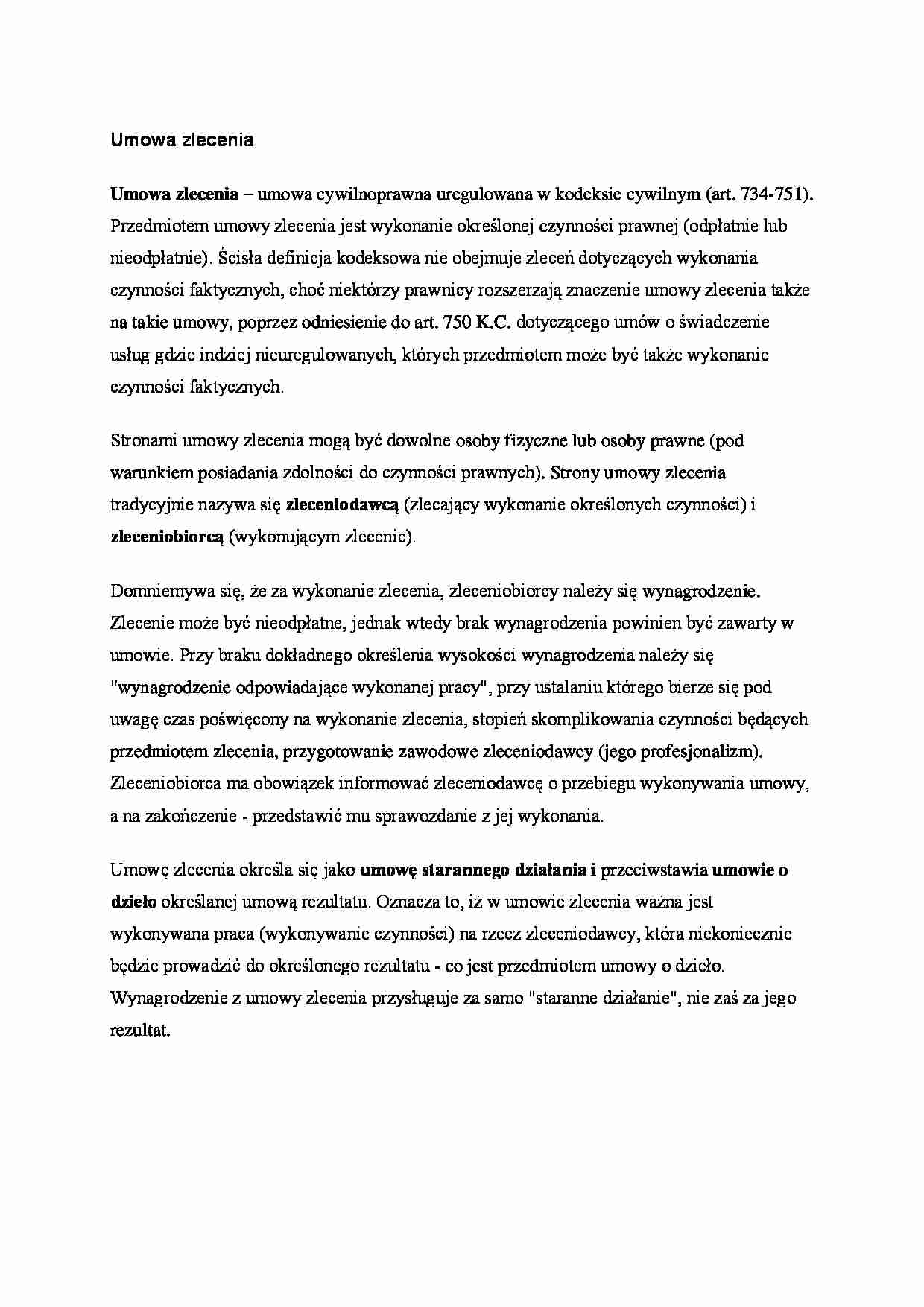 Umowa zlecenia - charakterystyka - strona 1