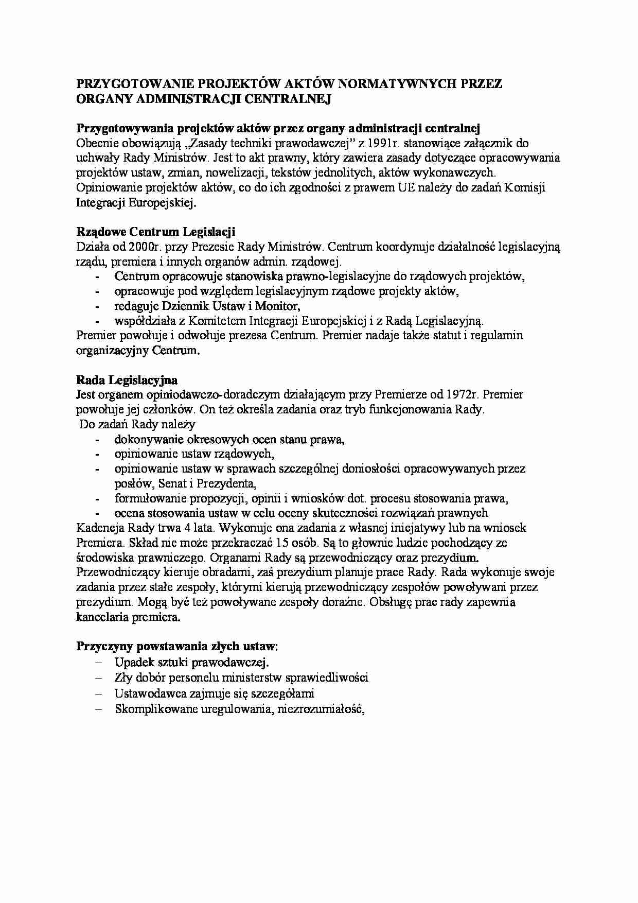 Przygotowanie projektów aktów normatywnych - strona 1