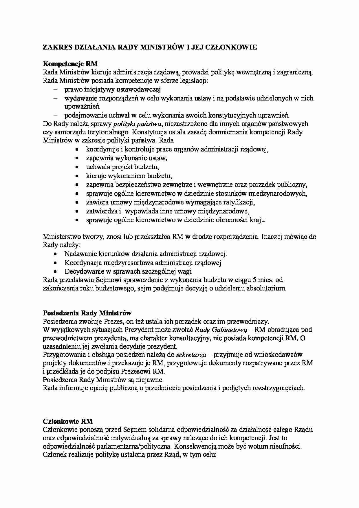 Rada Ministrów - członkowie i zakres działania - strona 1