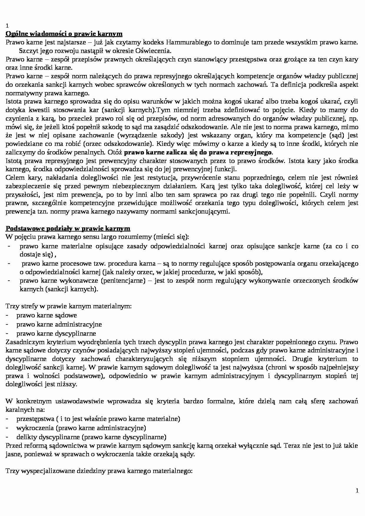 prawo karne opracowanie - Prawo - strona 1