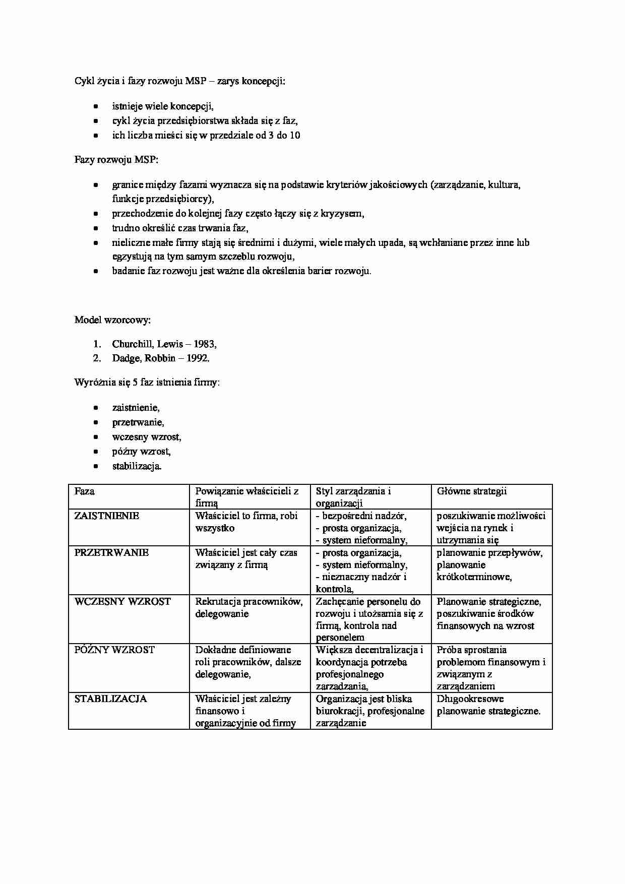 Cykl życia i fazy rozwoju MSP - strona 1