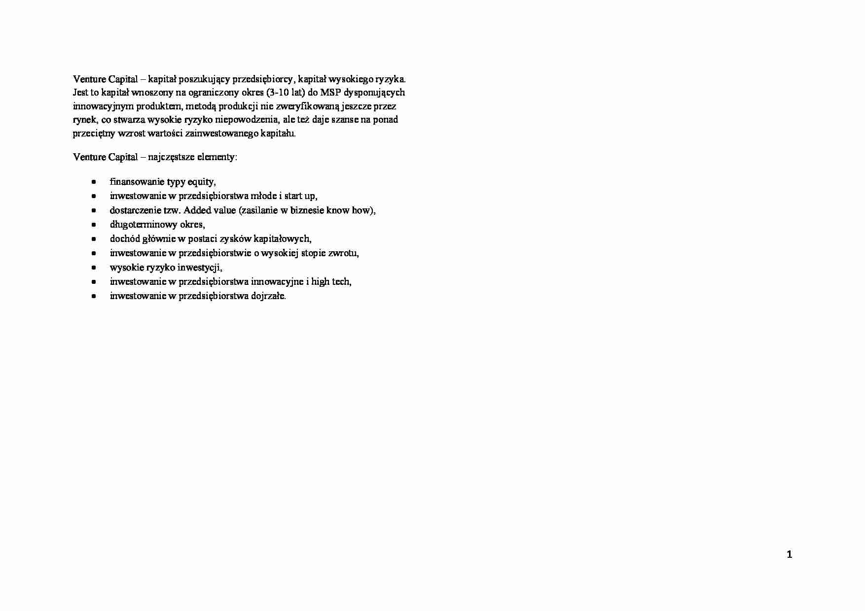 Venture Capital - definicja i elementy - strona 1