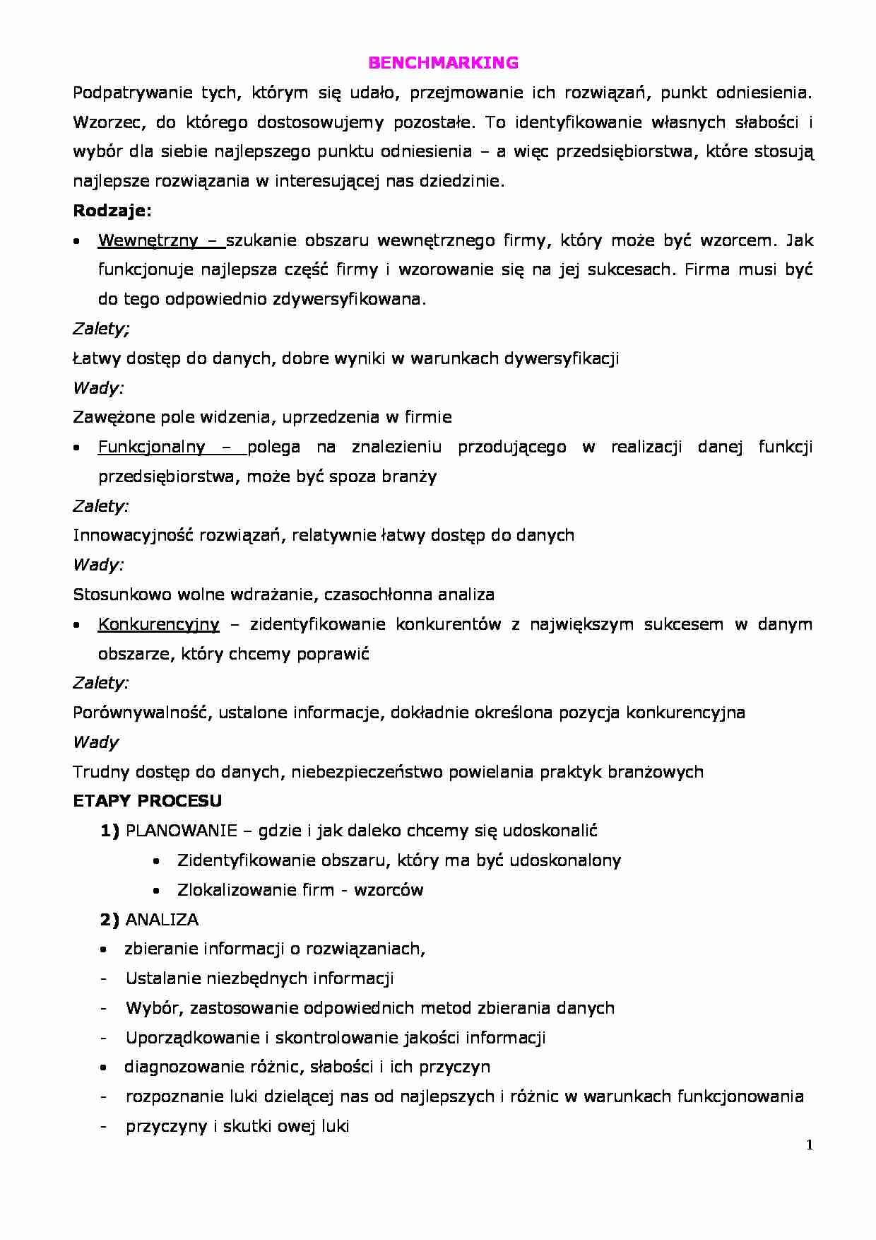 Benchmarking - rodzaje i etapy procesu - strona 1