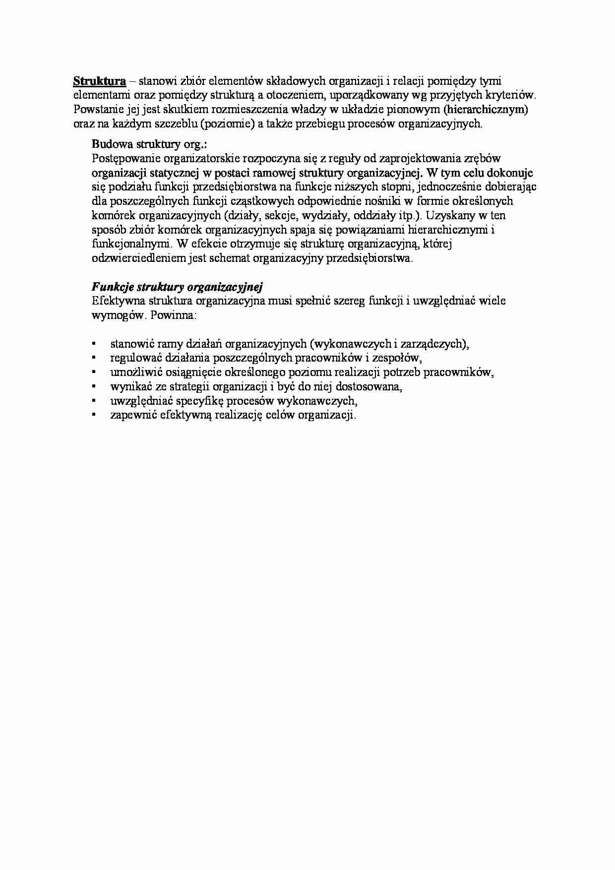 Struktura organizacyjna - definicja i funkcje - strona 1