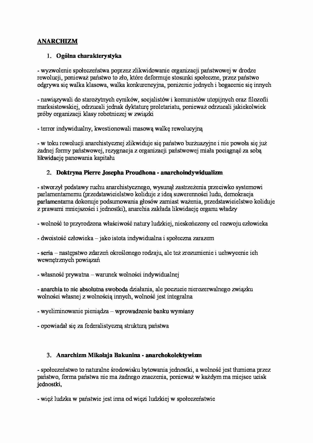 Anarchizm - ogólna charakterystyka - strona 1