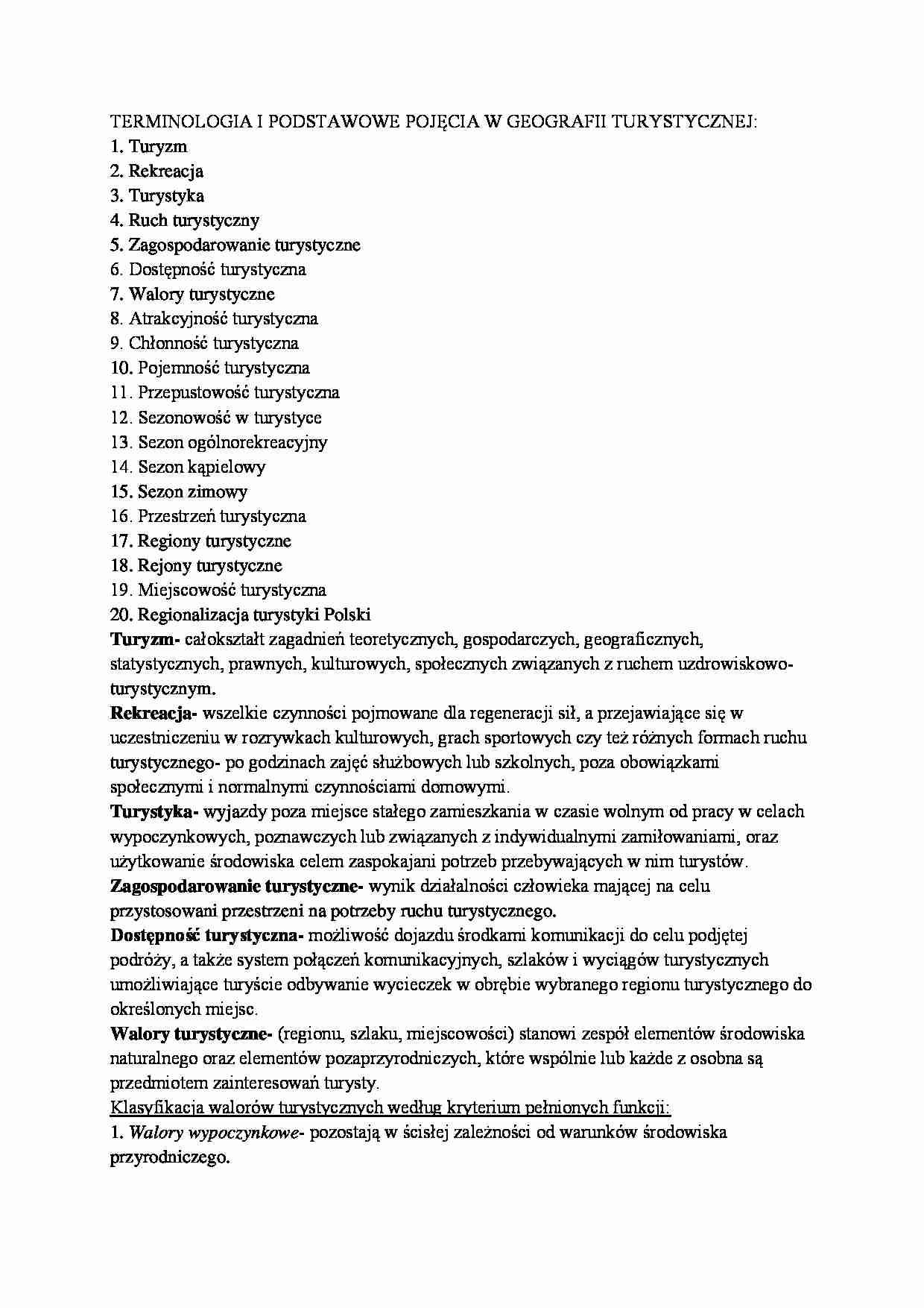 Podstawowe pojęcia w geografii turystycznej - strona 1