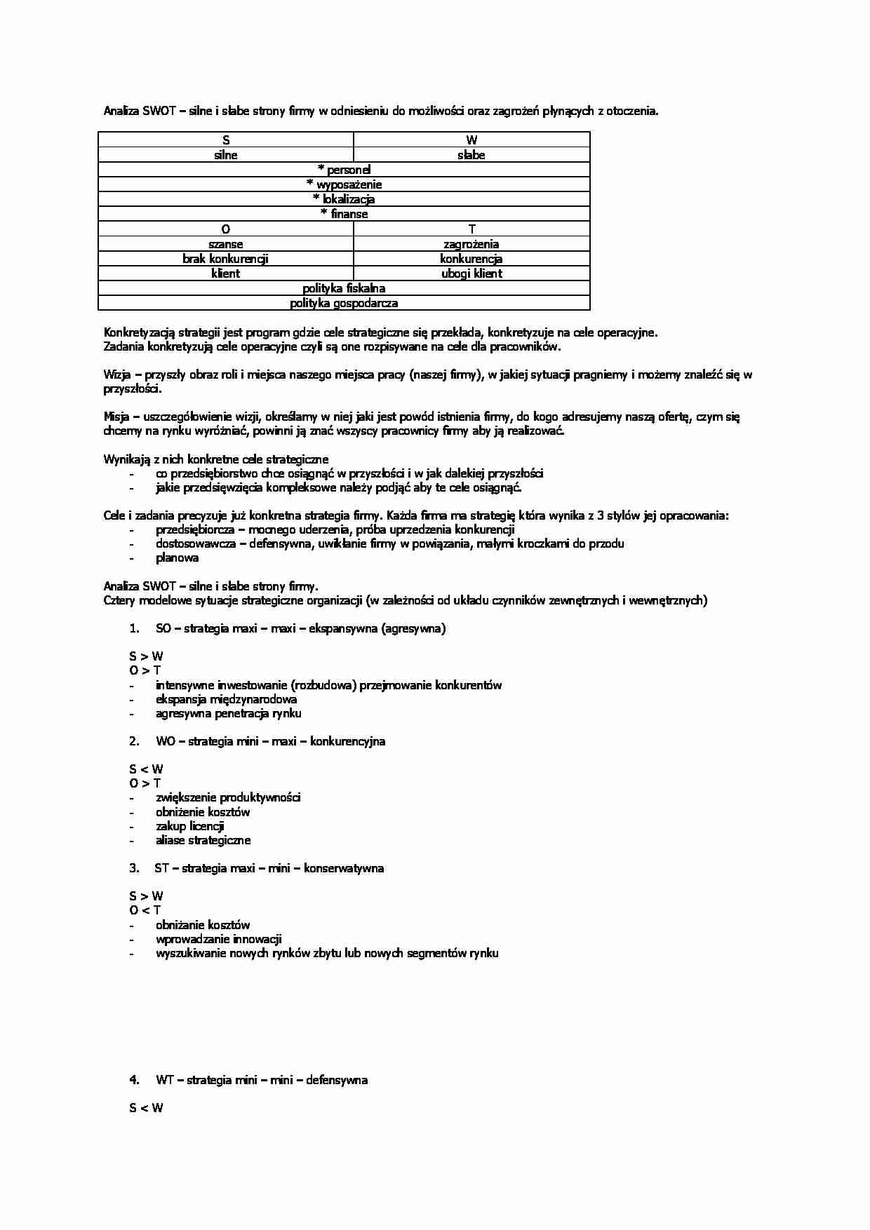 Analiza SWOT firmy - strona 1