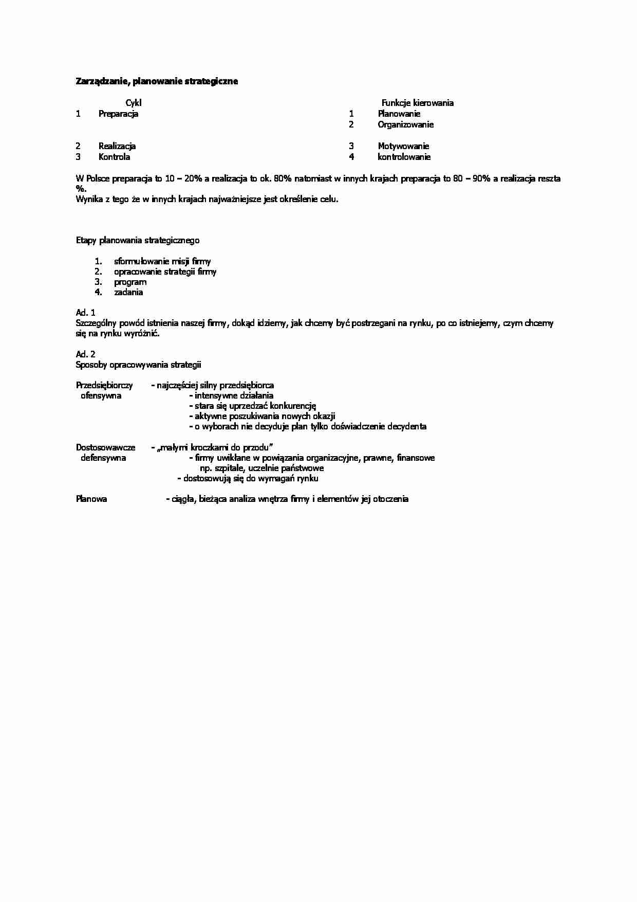 Zarządzanie i planowanie strategiczne - strona 1