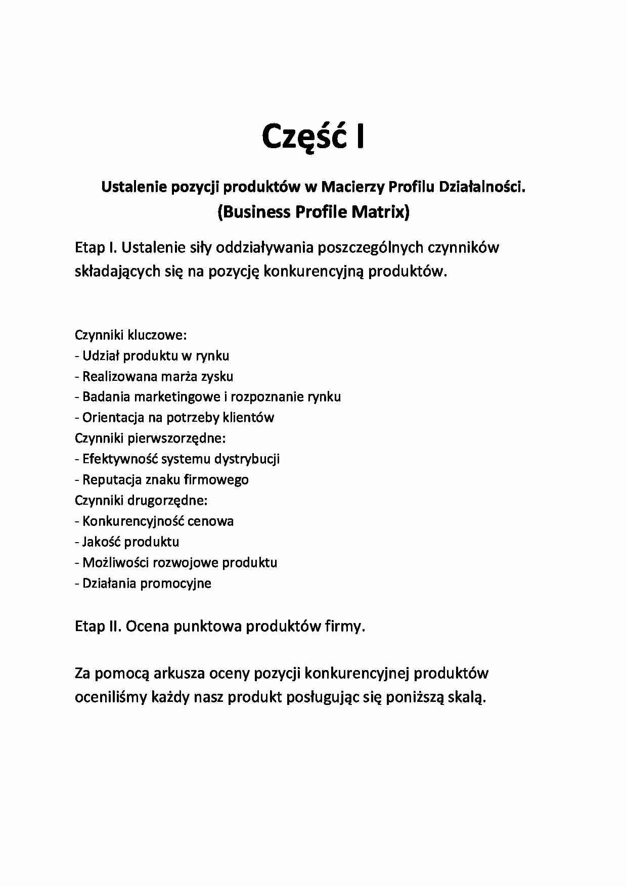 Ustalenie pozycji produktów w Macierzy Profilu Działalności - strona 1