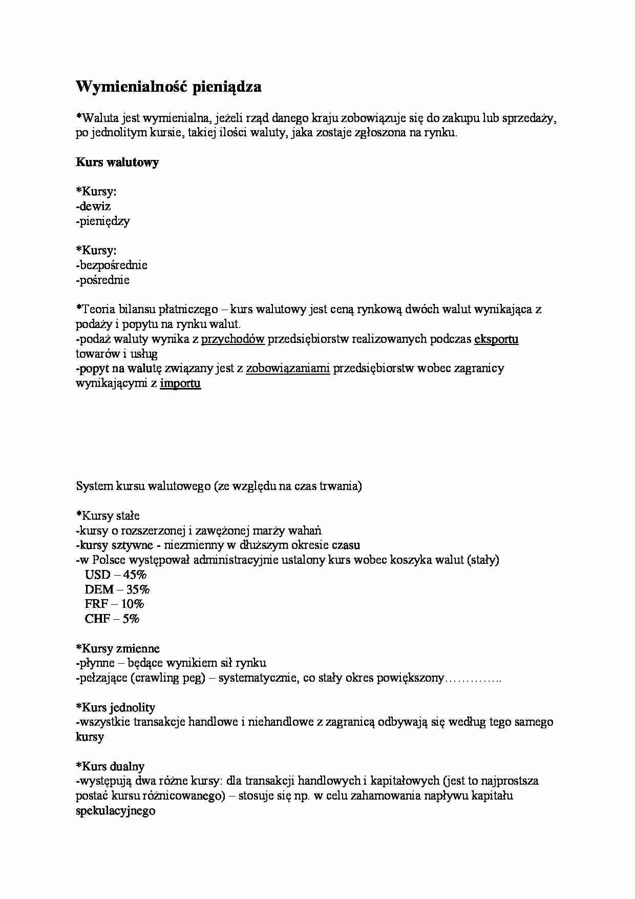 Wymienialność pieniądza, kurs walutowy - strona 1