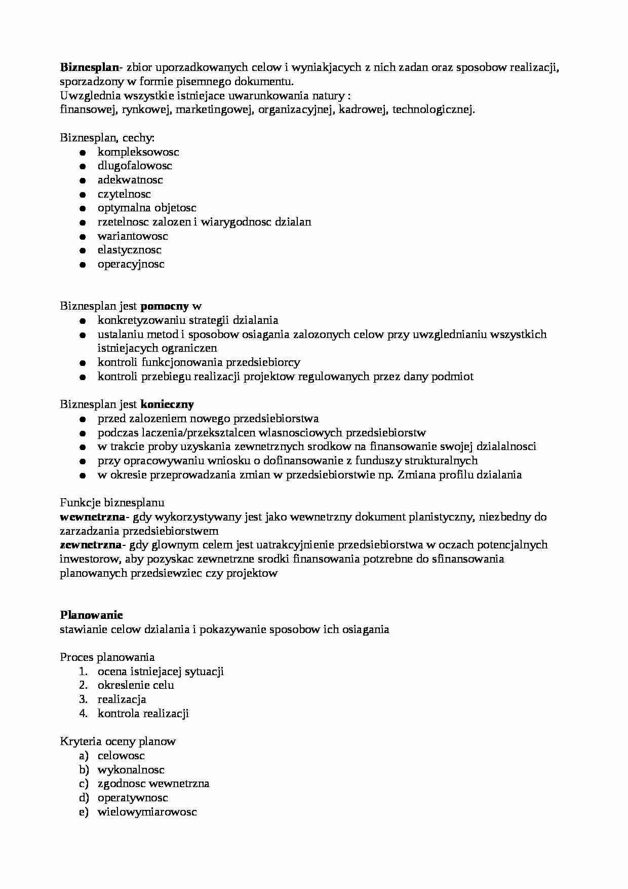 Pojęcie i cechy biznesplanu - strona 1