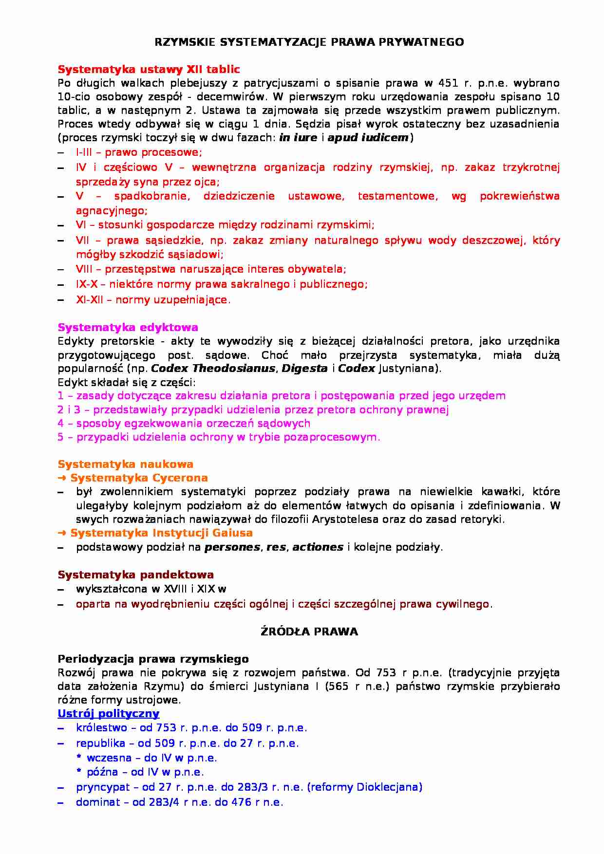 rzym systematyka - Prawo  - strona 1