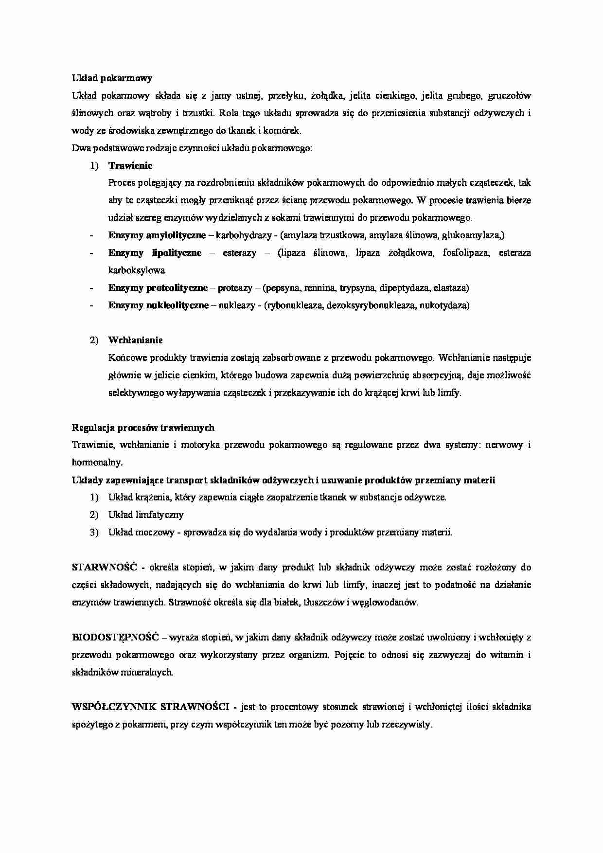 Układ pokarmowy - funkcje - strona 1