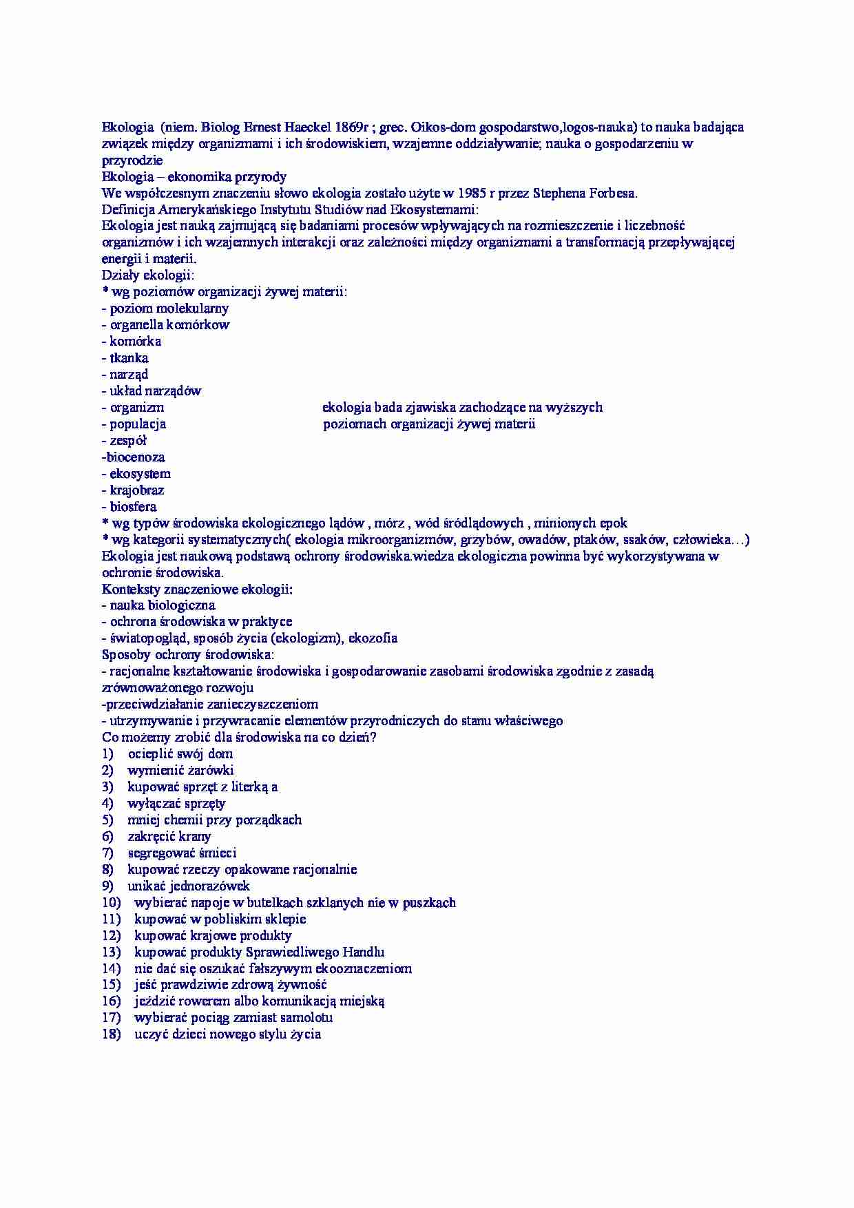 Ekologia i jej działy - strona 1