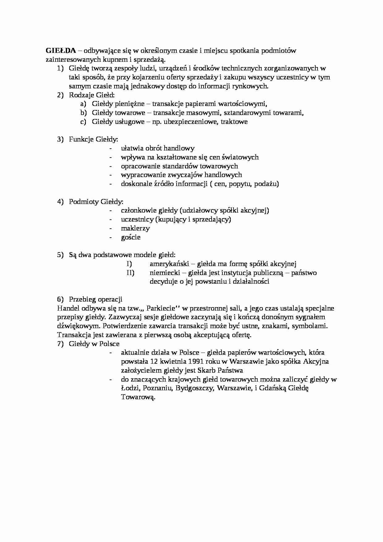 Giełda - funkcje i rodzaje - strona 1