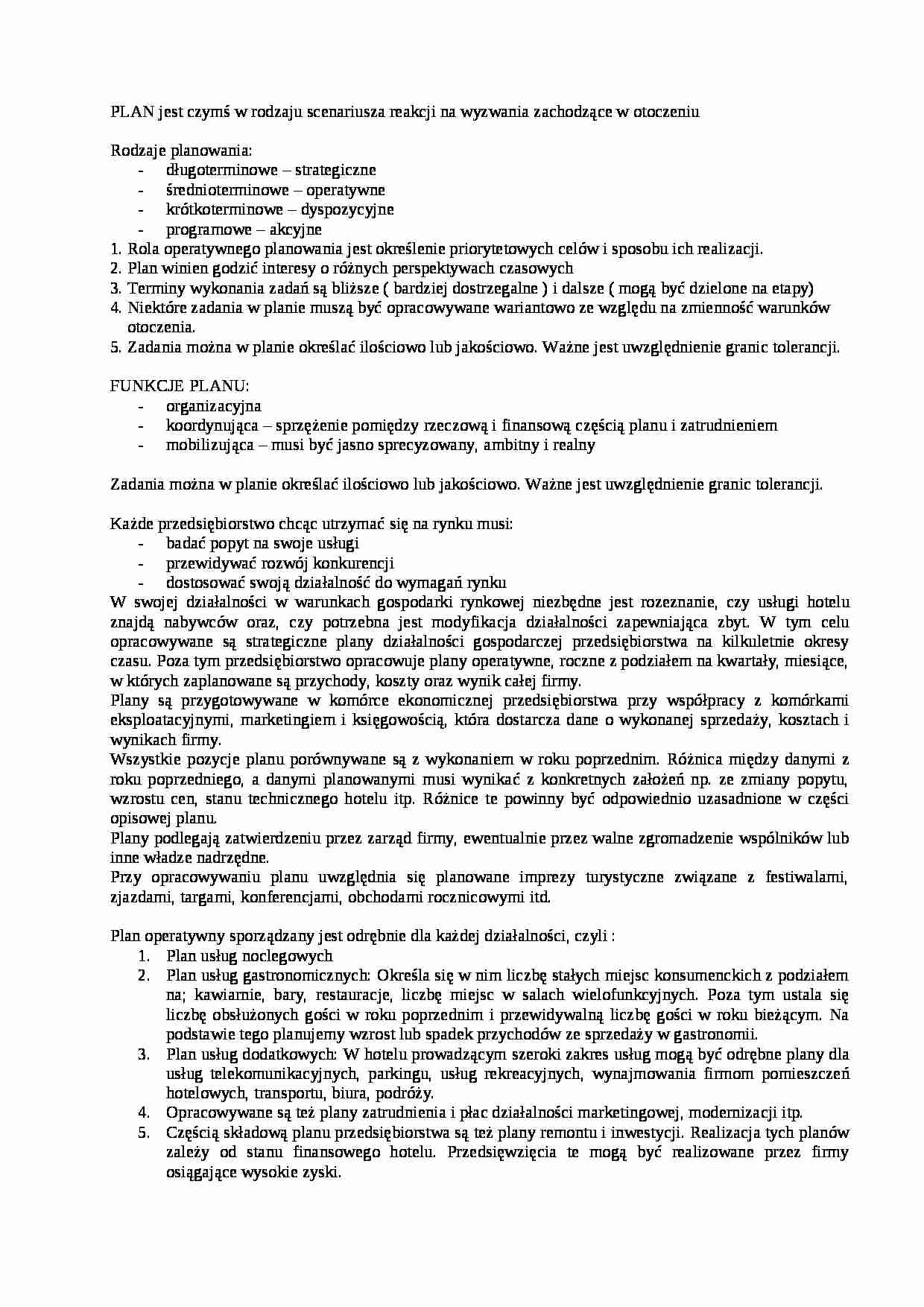 Sporządzanie planu w hotelu - strona 1