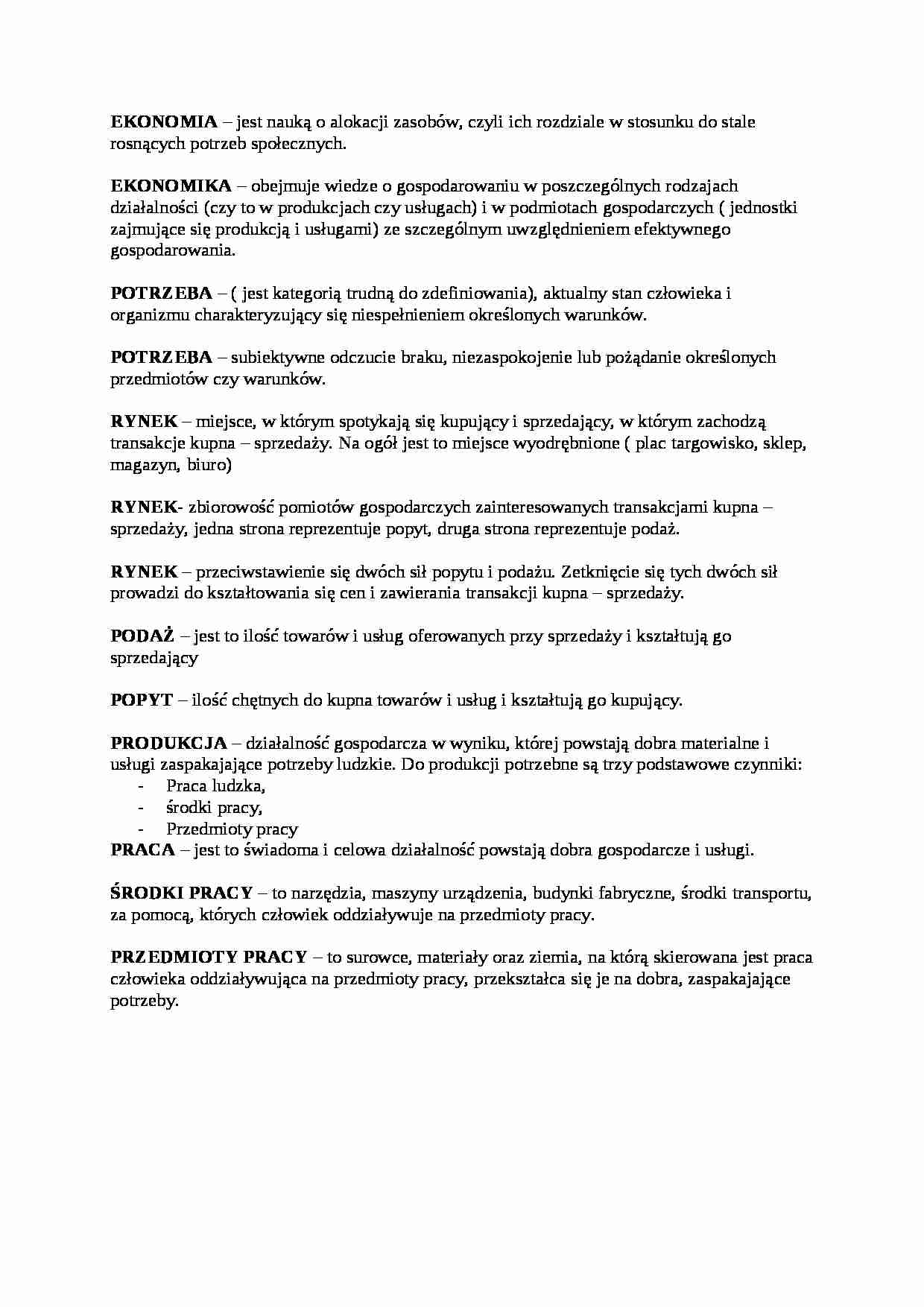 Podstawowe pojęcia z ekonomiki - strona 1