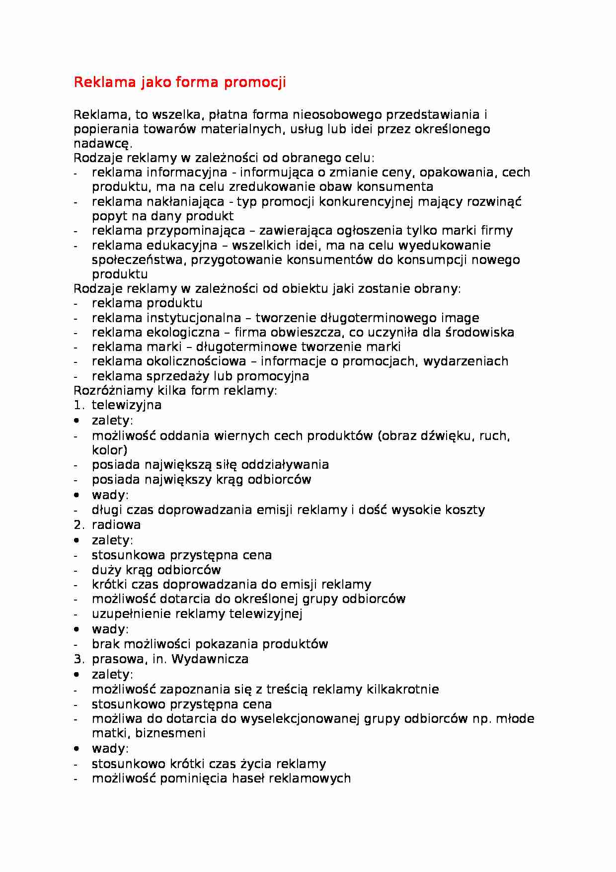 Reklama jako forma promocji - strona 1