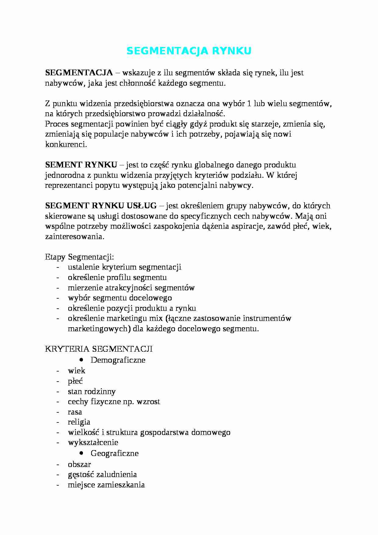 Rodzaje segmentacji rynku - strona 1