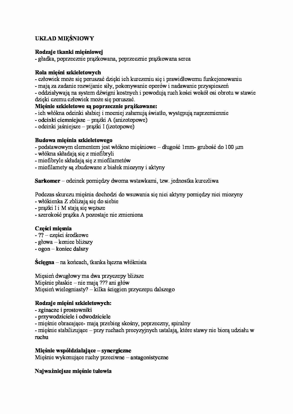 Układ mięśniowy - charakterystyka - strona 1