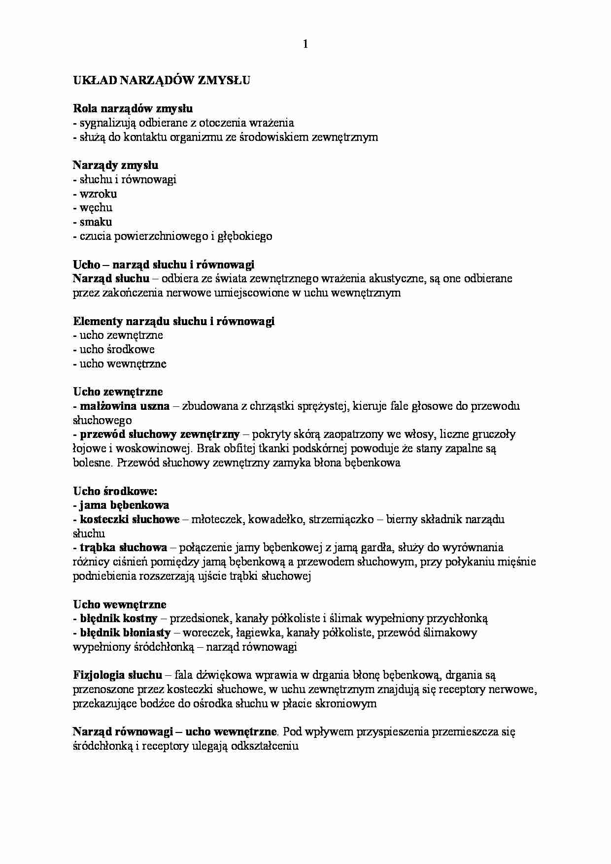 Układ narządu zmysłu - strona 1