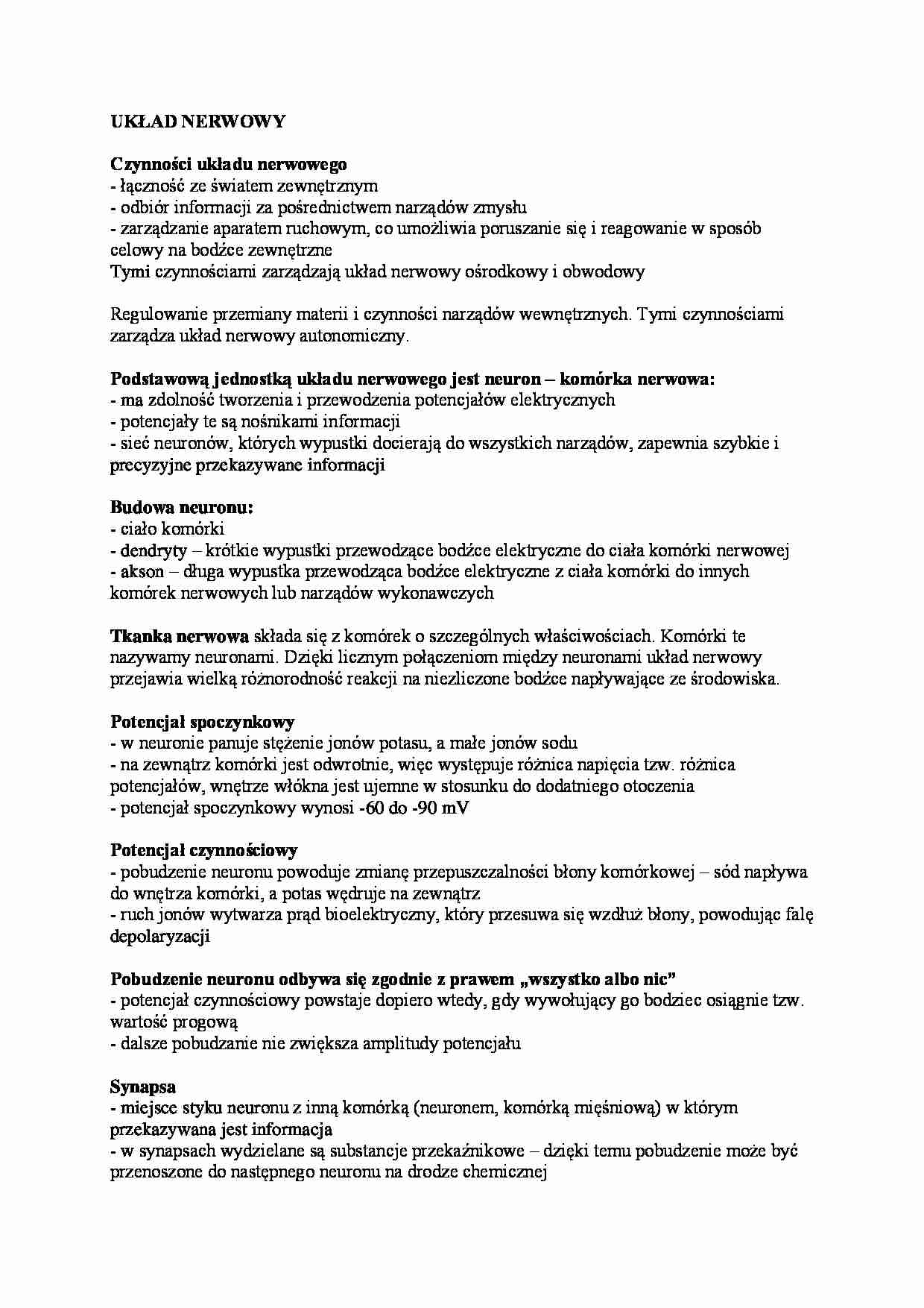 Układ nerwowy - omówienie - strona 1