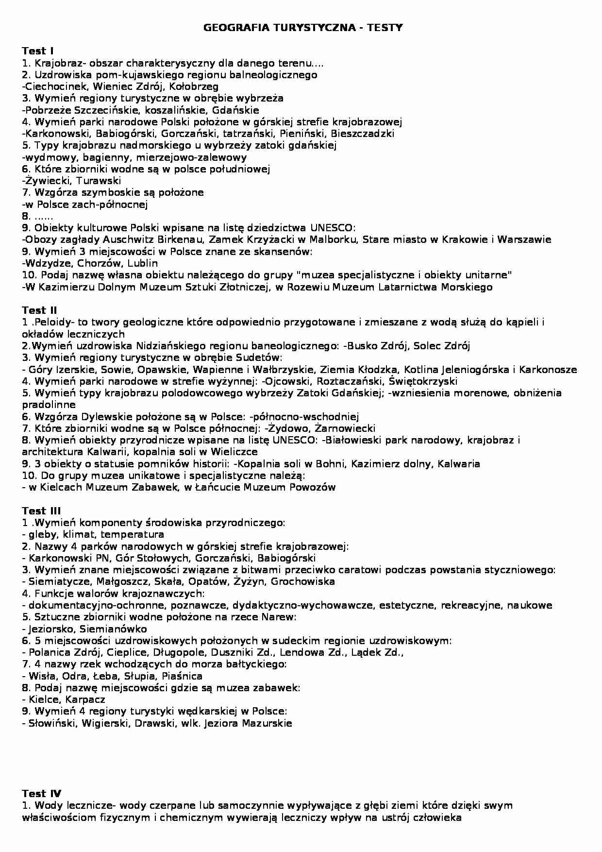 Geografia turystyczna - testy - strona 1