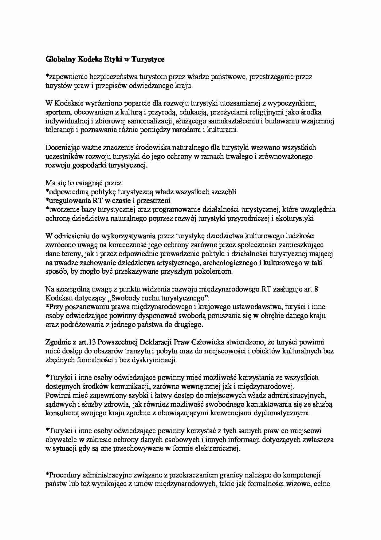 Globalny Kodeks Etyki w Turystyce - Deklaracja praw - strona 1