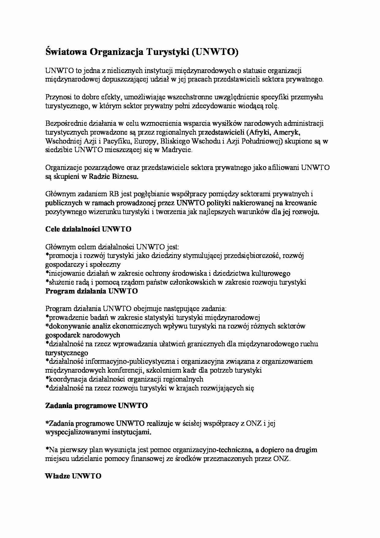 Światowa Organizacja Turystyki - strona 1