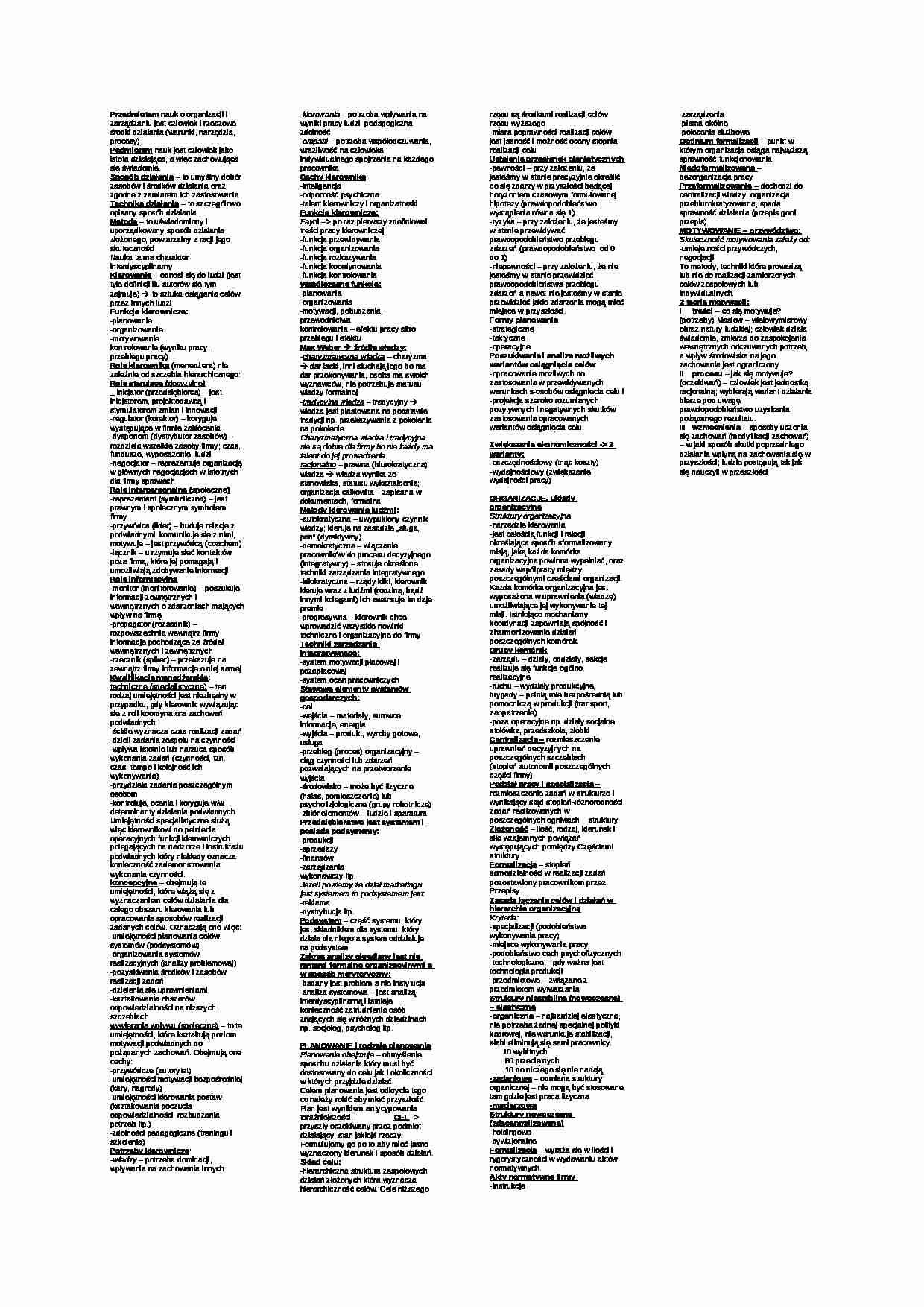 Nauka o organizacji i zarządzaniu - ważne pojęcia - strona 1